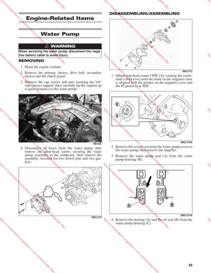 Yamaha SR Viper Snowmobile Service Manual sample page with technical illustrations