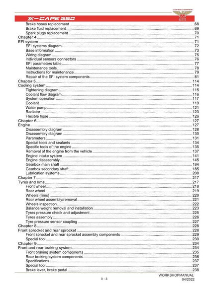 Motormorini X Cape 650 Motorcycle Service Manual sample page from service manual