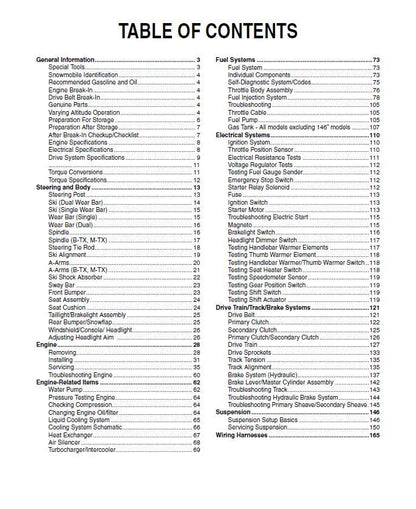 Yamaha Sidewinder Snowmobile Service Manual table of contents