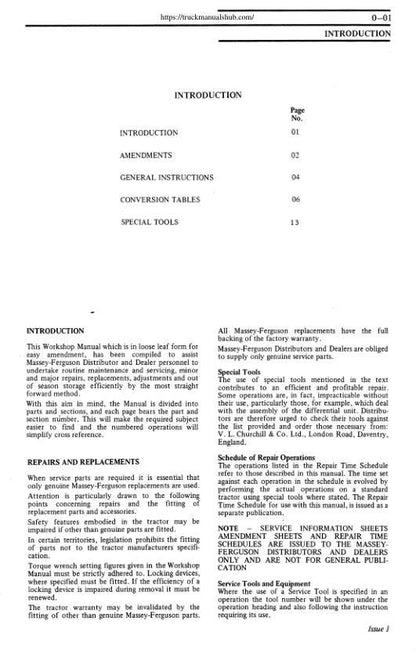 Massey Ferguson 148 Tractor Service Manual sample page from service manual