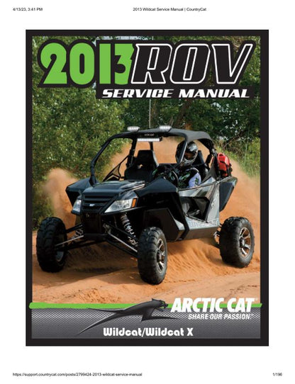 Arctic Cat Wildcat X UTV Service Manual factory service manual title page