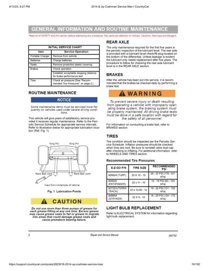 Cushman Hauler Pro X 72V Service Manual table of contents