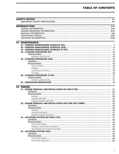 Skidoo Expedition 600 850 900 Snowmobile Service Manual table of contents