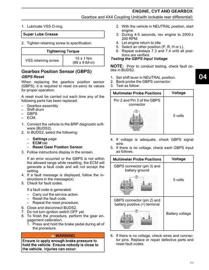Can-Am Commander 1000 HD10 UTV Service Manual sample page with diagrams and specifications