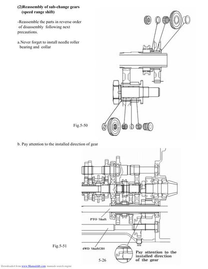TYM T390 HST Tractor Service Manual sample page showing repair procedures