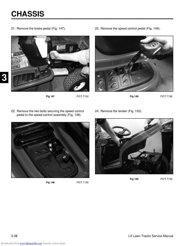 Toro LX420 LX425 LX500 Lawn Tractor Service Manual sample page with diagrams and specifications