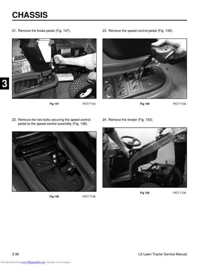 Toro LX420 LX425 LX500 Lawn Tractor Service Manual sample page with diagrams and specifications