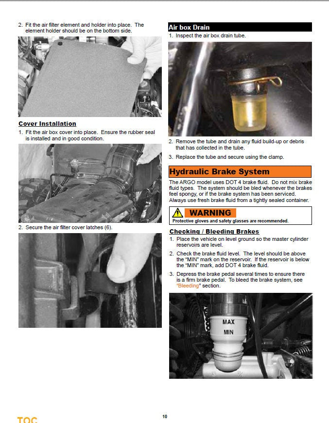 Argo XPLORER XR700 6x6 ATV Service Manual table of contents