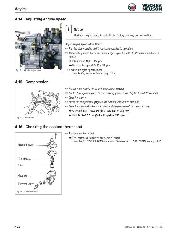 Wacker Neuson 3001 Dumper Service Manual sample page with service data and tables
