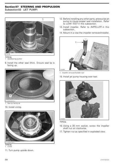 Seadoo GTI GTR Wake 170 Fish Pro Service Manual sample page with service data and tables