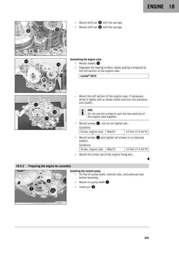 KTM 350 EXC Motorcycle Service Manual sample page with technical illustrations