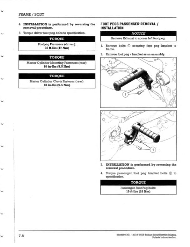 Indian Scout Sixty Bobber Motorcycle Service Manual table of contents