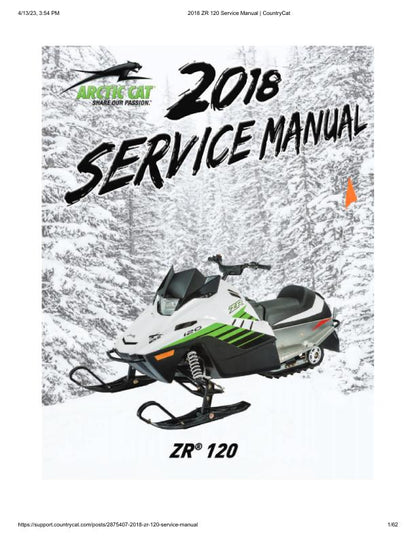 Arctic ZR120 Kitty Cat Snowmobile Service Manual factory service manual title page