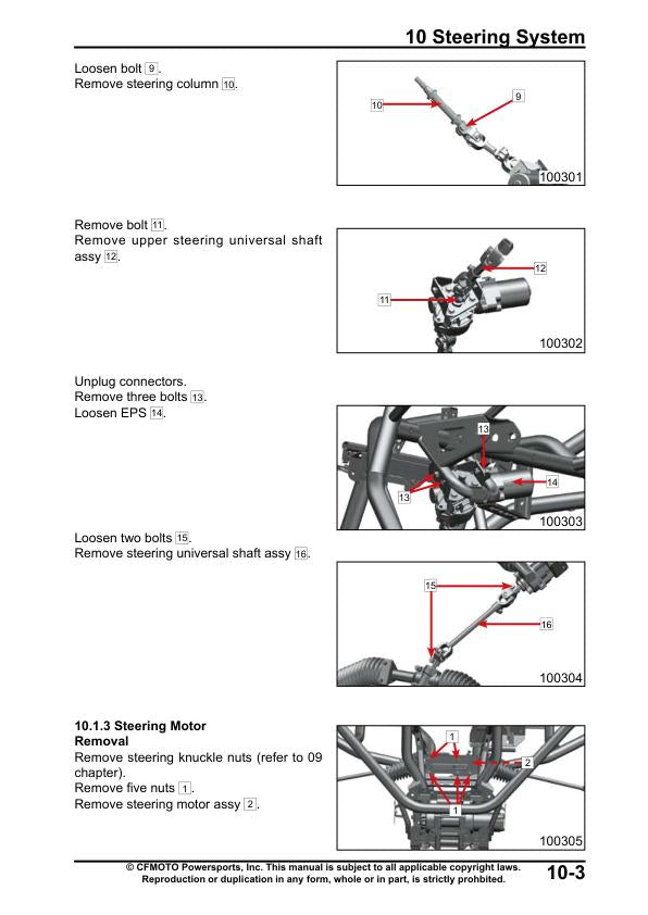 CFMOTO ZFORCE 950 1000 EX Sport Service Repair Manual sample page with service data and tables