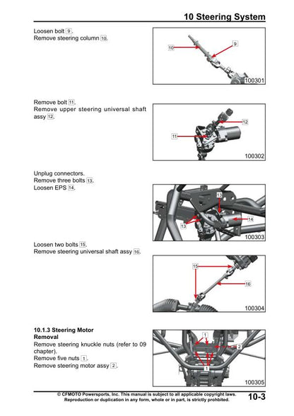 CFMOTO ZFORCE 950 1000 EX Sport Service Repair Manual sample page with service data and tables