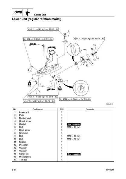 Yamaha Z250D LZ250D Outboard Service Manual sample page showing repair procedures