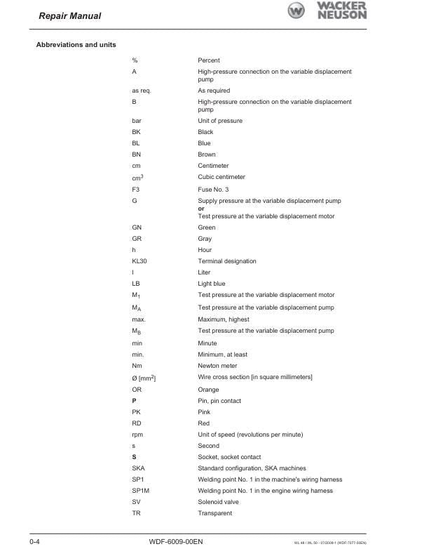 Wacker Neuson WL 48 50 Wheel Loader Service Manual sample page from service manual