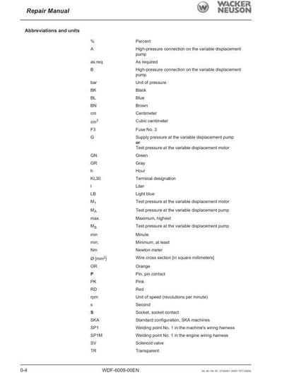 Wacker Neuson WL 48 50 Wheel Loader Service Manual sample page from service manual