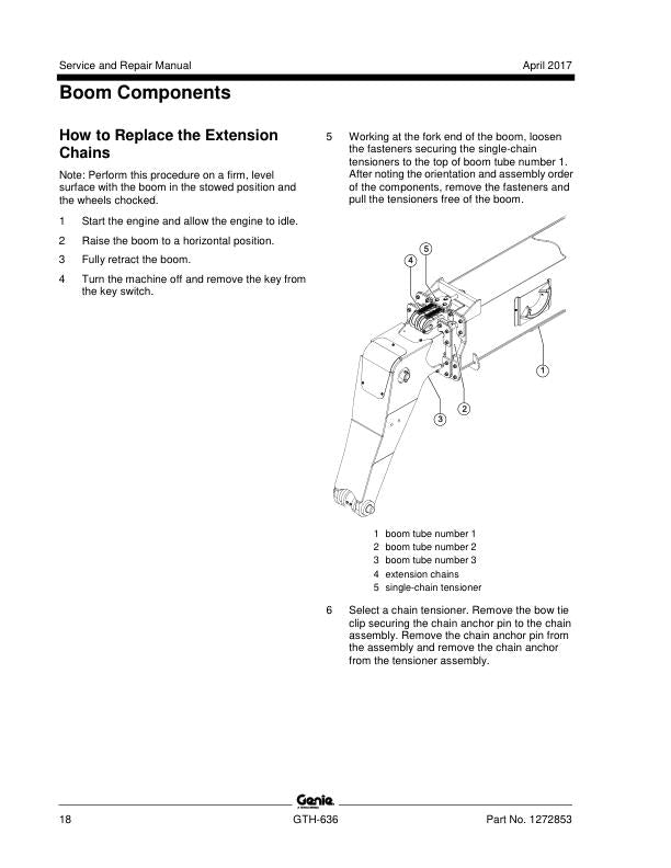 Genie GTH 636 Telehandler Service Manual sample page with diagrams and specifications