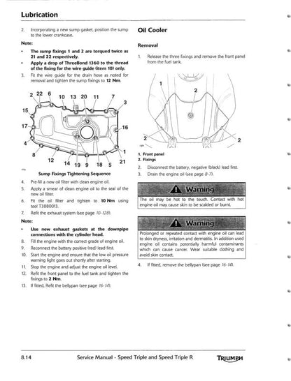 Triumph Speed Triple Motorcycle Service Manual sample page with technical illustrations