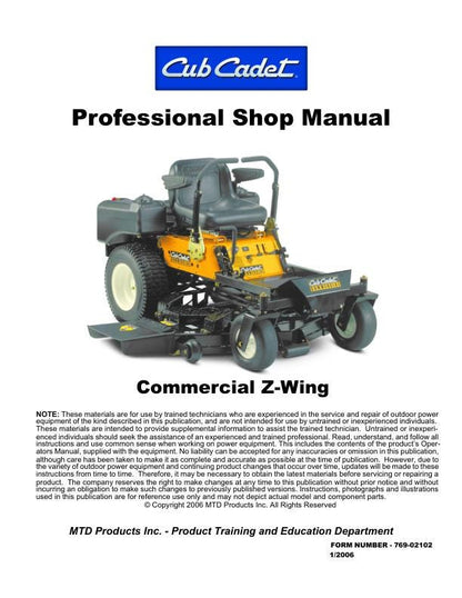 Cub Cadet Z Wing Mower Service Manual factory service manual title page