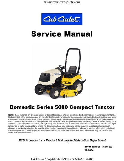 Cub Cadet Domestic 5000 Tractor Service Manual factory service manual title page