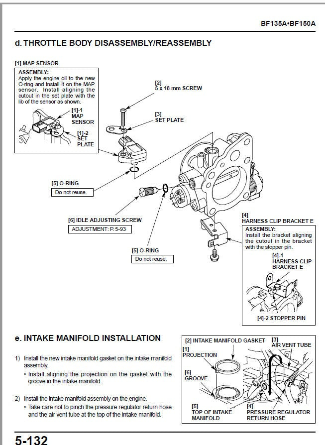 Honda BF135A BF150A Outboard Service Manual sample page with technical illustrations