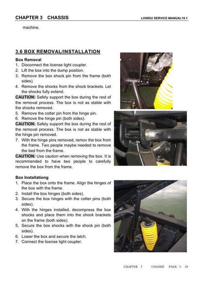 Linhai Crossfire E5 LH50U UTV Service Manual sample page showing repair procedures