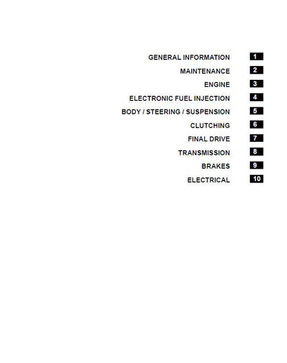 Polaris RZR 1000 XP XP4 UTV Service Manual table of contents