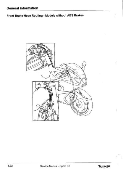 Triumph Sprint ST1050 Motorcycle Service Manual sample page showing schematics and diagrams