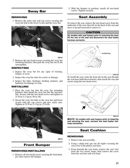 Yamaha SR Viper Snowmobile Service Manual sample page with diagrams and specifications