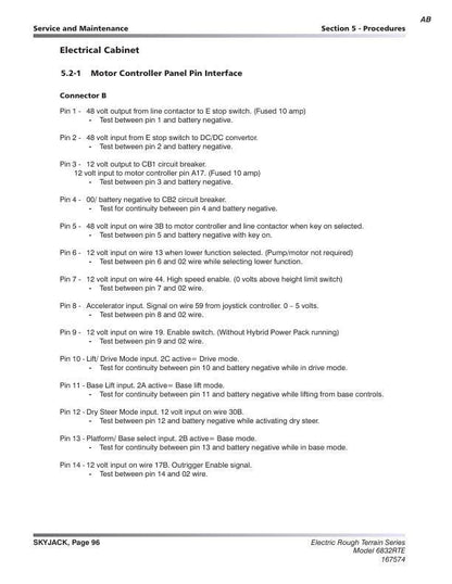 Skyjack 6832 RTE Rough Terrain Scissors Service Manual sample page with service data and tables