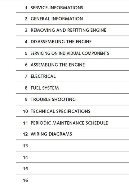 KTM 400 520 620 640 660 LC4 Engine Service Manual table of contents