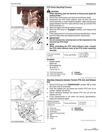 Kubota G 23 26 Mower Service Manual sample page with service data and tables