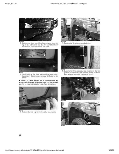 Arctic Cat Prowler Pro CREW UTV Service Manual sample page showing repair procedures