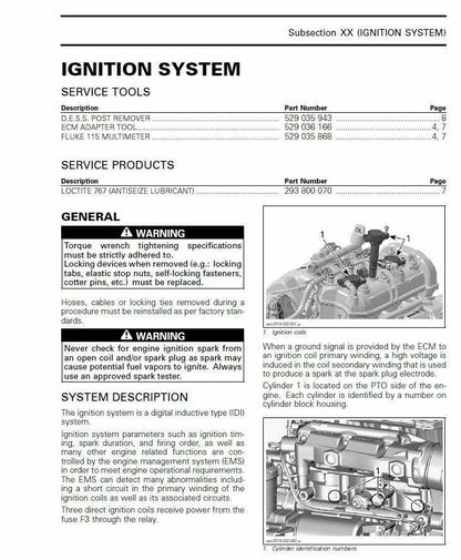 Sea-Doo Spark Service Manual sample page with diagrams and specifications