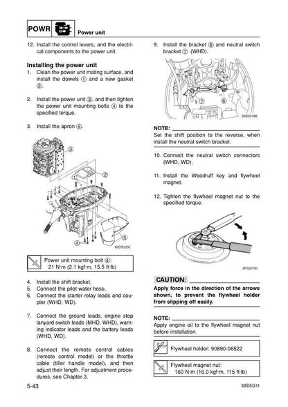 Yamaha E60 Outboard Service Manual sample page showing repair procedures