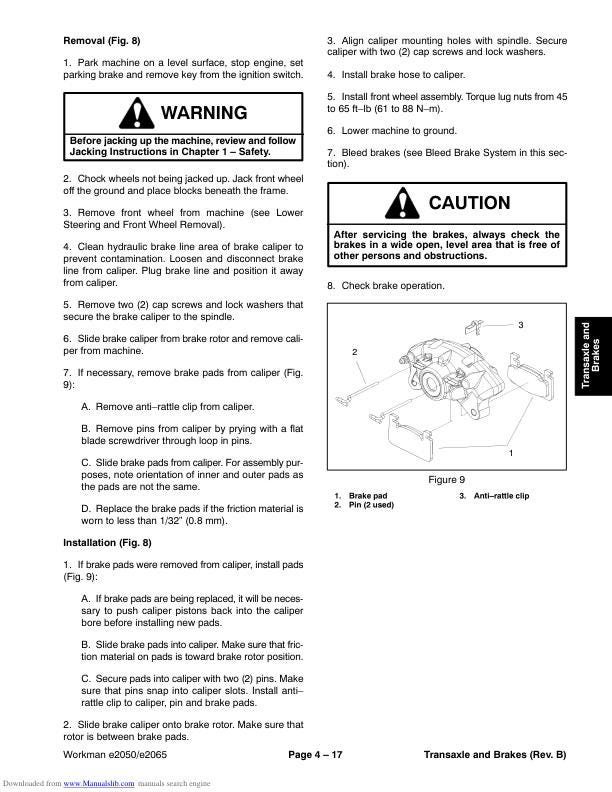 Toro Workman e2050 e2065 Mower Service Manual sample page from the repair manual