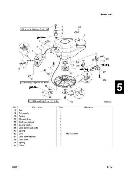 Yamaha 9.9 & 15 HP Outboard Service Manual sample page with diagrams and specifications