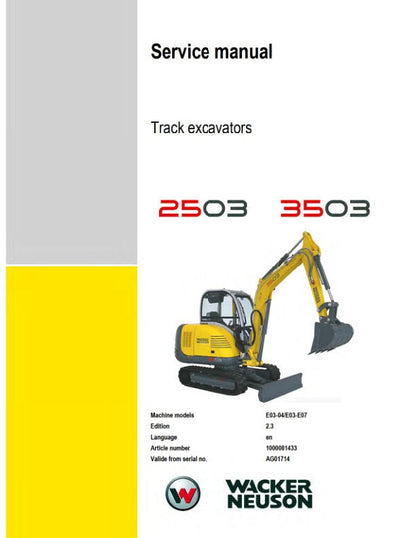 Wacker Neuson 2503 3503 Tracked Excavator Service Manual factory service manual title page