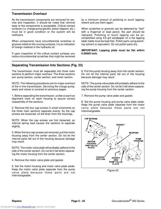 Toro Groundsmaster 322 325 345 Mower Service Manual sample page showing repair procedures