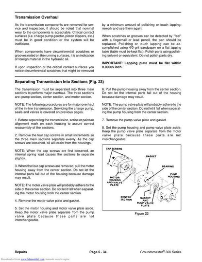 Toro Groundsmaster 322 325 345 Mower Service Manual sample page showing repair procedures