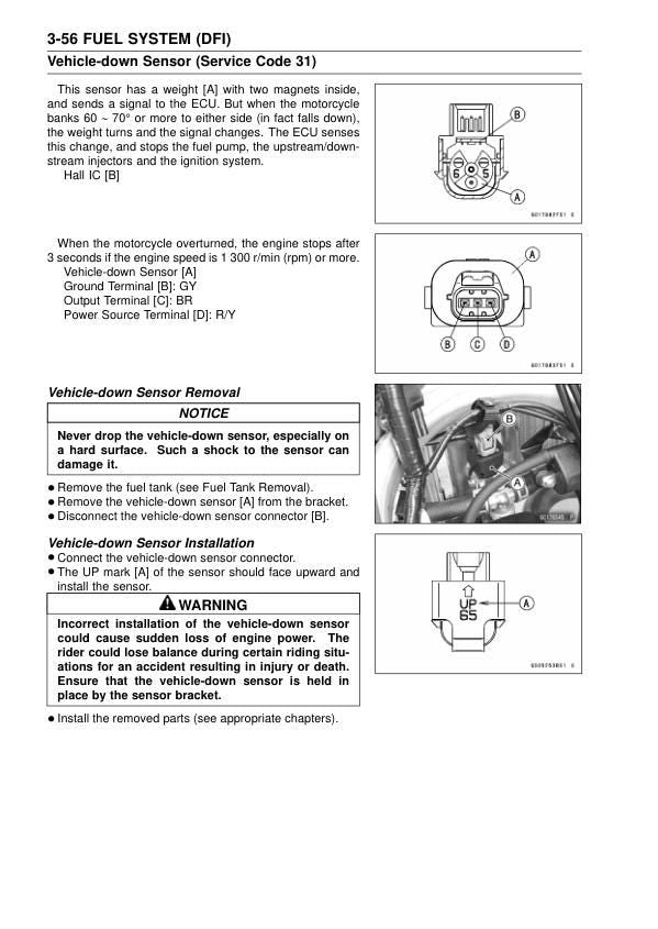 Kawasaki KX 250 KX250F Service Manual sample page showing repair procedures