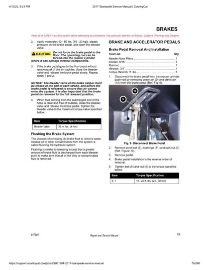 Arctic Cat Stampede 900 UTV Service Manual sample page with diagrams and specifications