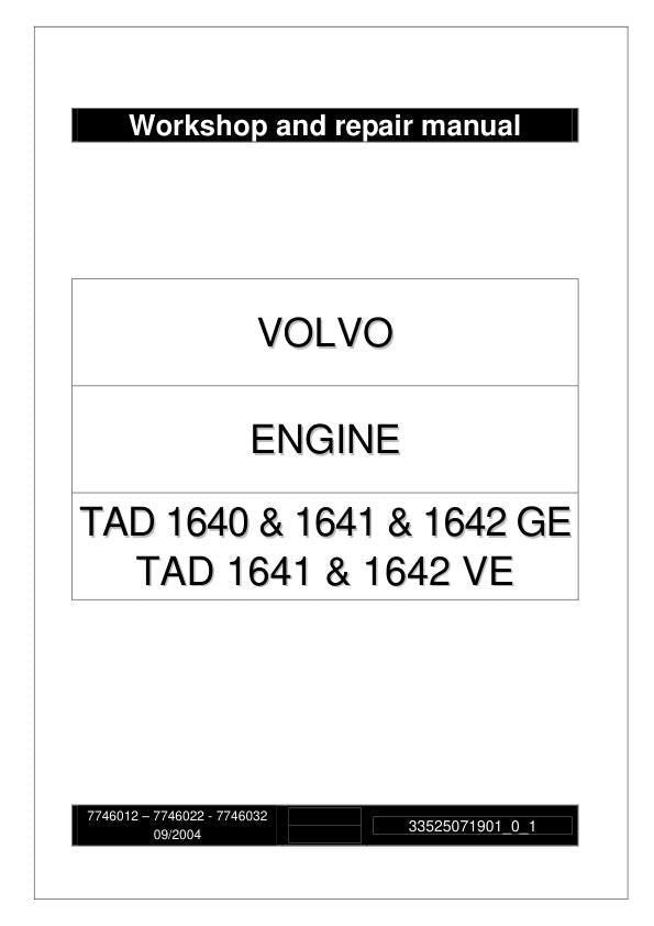 Volvo Penta TAD 1640 1641 1642 Engine Service Manual factory service manual title page