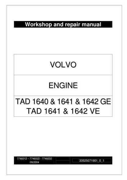 Volvo Penta TAD 1640 1641 1642 Engine Service Manual factory service manual title page