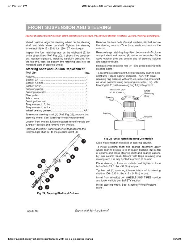 EZGO Fleet Freedom Shuttle TXT Gas Golf Cart Service Manual sample page showing repair procedures