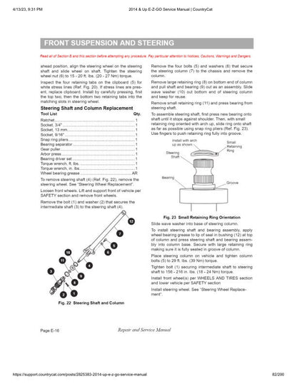 EZGO Fleet Freedom Shuttle TXT Gas Golf Cart Service Manual sample page showing repair procedures