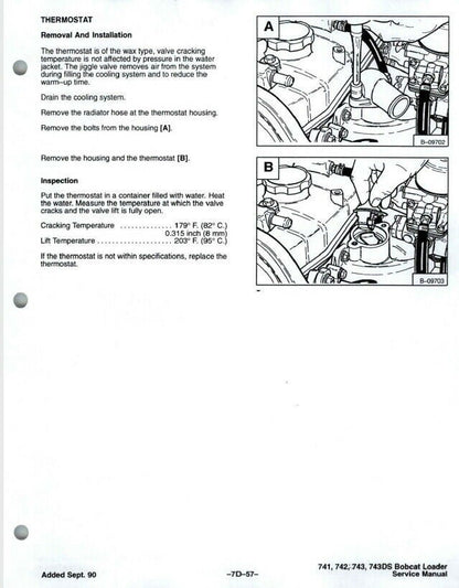 Bobcat 741 742 743 Skid Steer Loader Service Manual sample page with service data and tables