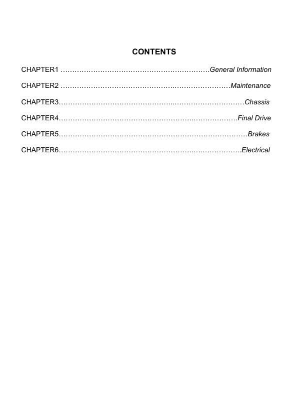 Linhai Crossfire E5 LH50U UTV Service Manual table of contents